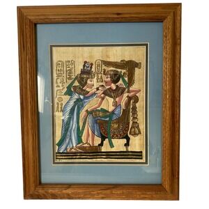 Vintage King Tut Queen Egyptian Papyrus Art Framed Hieroglyphics Wall Decor 1983